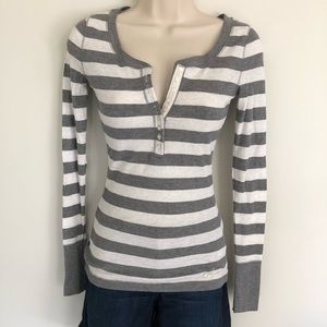 New Aeropostale Grey Striped Henley Long Sleeve